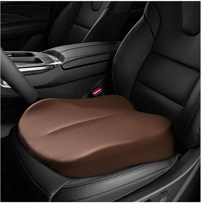 Car Seat Cushion, Ergonomic Memory Foam Auto Booster Seat Pad with Nonslip Bottom, Comfortable Vehicle Cushion for Short People Driving Fit for Sedan Truck SUV, Car Accessories (Coffee)