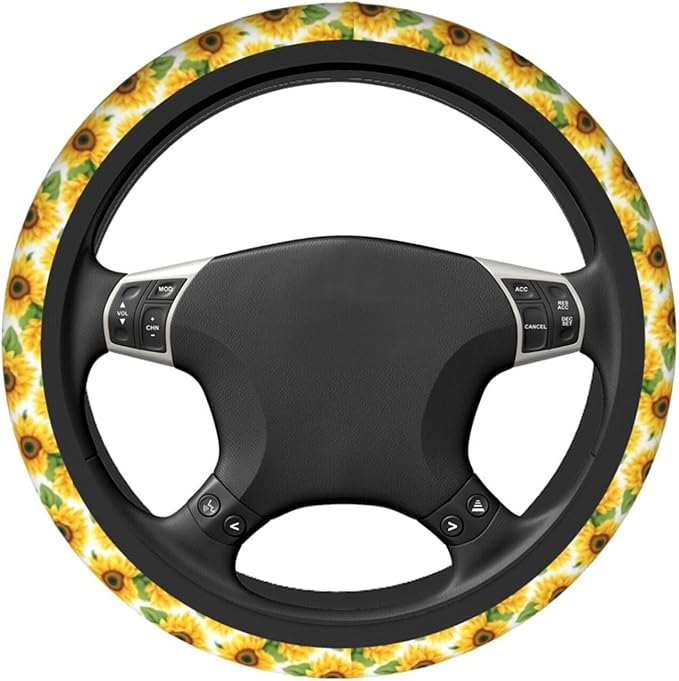 Sunflower Cute Steering Wheel Cover Non-Slip Breathable Sweat-Absorbent Suitable for SUV Van Truck Car Universal Protection Accessories 15 Inch Suitable for Women Men