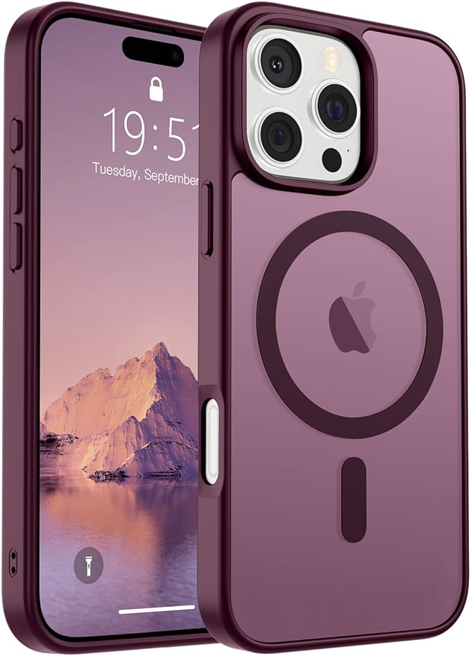 SUPFINE Magnetic for iPhone 16 Pro Case (Compatible with MagSafe) (Military Grade Drop Protection) Slim Translucent Matte Shockproof with Anti-Fingerprint Phone Case,Wine Red