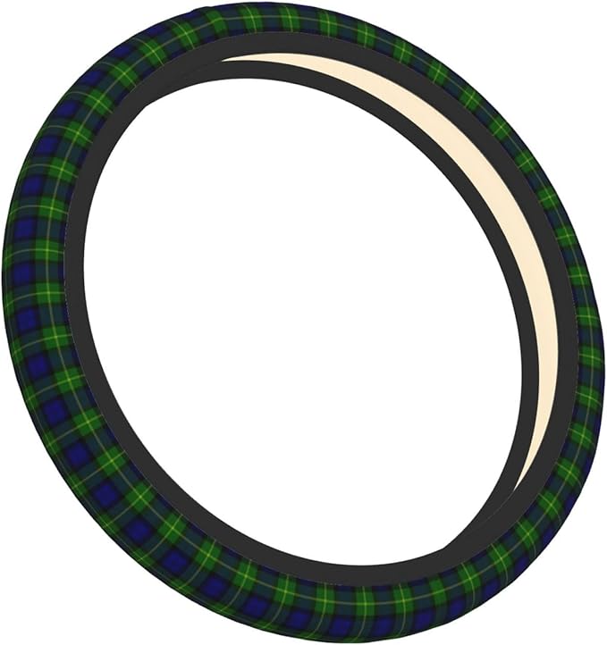Thickened Elastic Steering Wheel Cover, Gordon Tartan Blue Green Plaid Ultra, Soft, Breathable, Fit for Cars, SUVs, Trucks, Stylish Comfortable Grip