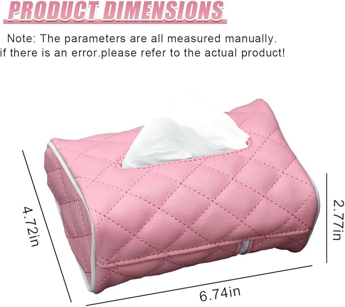 Car Tissue Holder, Soft PU Leather Auto Backseat Napkin Holder, Rectangle Hanging Tissue Box for 100-150 Standard Tissues, Universal Car Interior Storage & Organization Accessories (Pink)