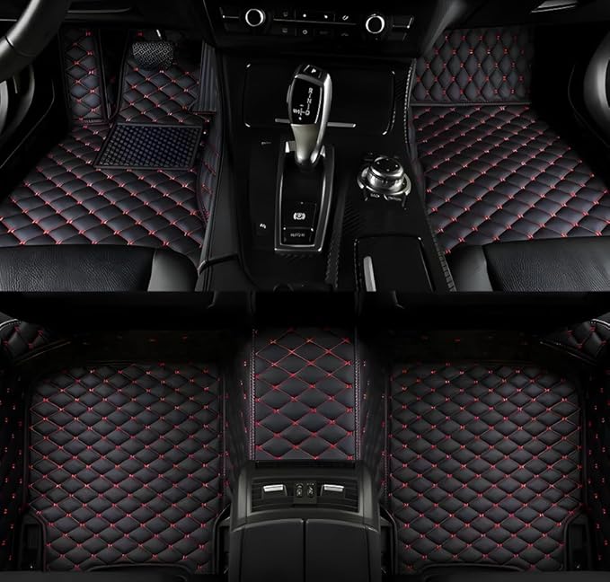 Customize Car Floor Mats for 99% Sedan SUV Sports Car All Weather Leather Full Coverage Waterproof Non-Slip Vehicle Lining Pads (Black Red)