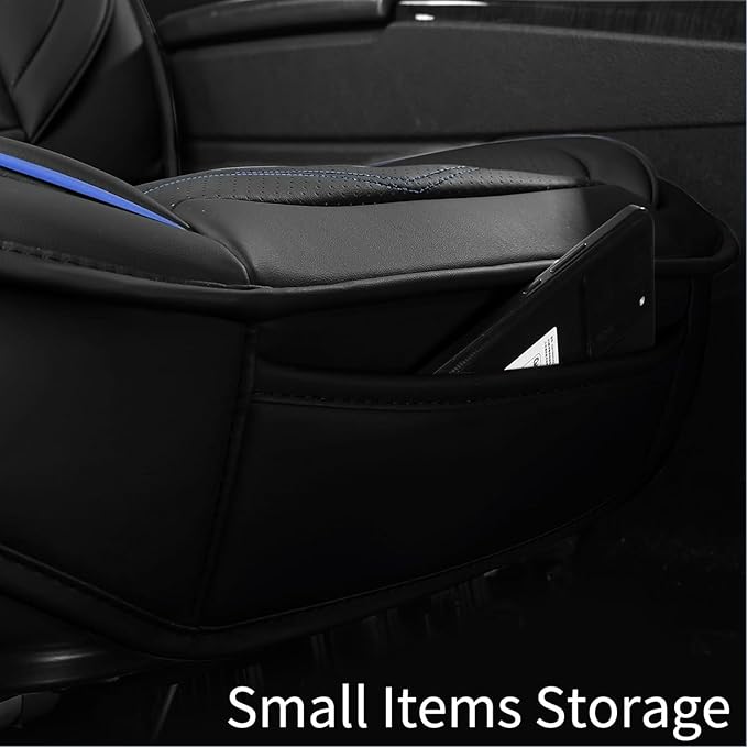 Car Seat Covers, Breathable and Waterproof Leather Seat Covers for Cars, Universal Anti-Slip Driver Seat Cover for Most SUV Pick-up Truck Sedan (2 PCS Front Seat, Black + Blue)