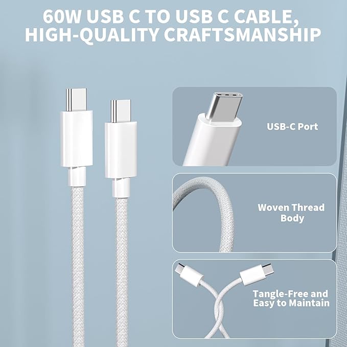 iPhone 17 16 15 Charger USB C Charger Block, 2Pack 40W-60W Dynamic USBC Fast Charging Block with Long 10FT Type-C to C Cable Charging Cord Compatible with iPhone 17/17 Pro/Air/16/15 Pro Max/Plus, iPad
