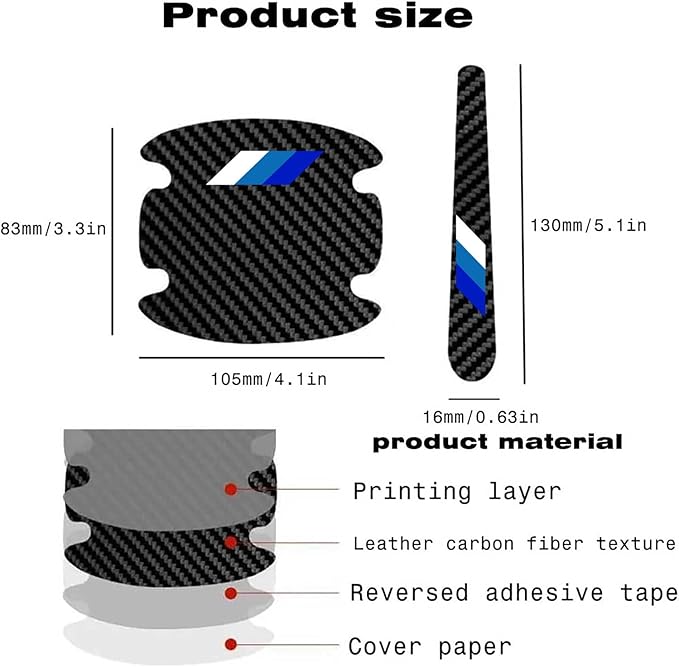 8PCS Stylish Door Handle Scratch Protectors - Tri-Color Carbon Fiber Bowl Sticker, Universal Paint Guard Cover, Personalized Cup Protector for Cars