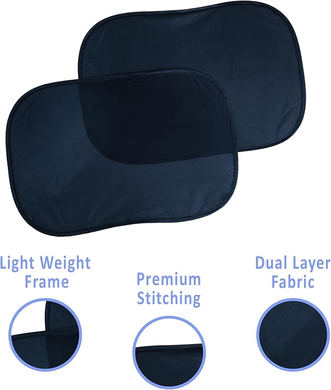 Mindful Design - Car Window Shades for Baby (2 Pack) - 21"x14" Sun Shade Blocker - Glare Shield and UV Rays Protection for Your Child - Side Window Screens for SUV - Mesh Car Window Shades for Baby
