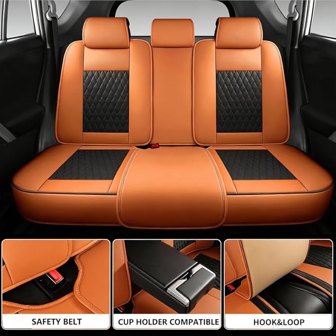 Car Seat Covers Full Set Custom Fit for Ford Maverick 2022-2026 - Premium Faux Leather with Lumbar Support | Breathable, Waterproof, Anti-Slip, Durable (Black&Brown,Full Set)
