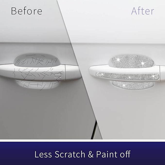 INSAUTO 8 Pieces Bling Car Door Handle Scratch Protector, Universal Rhinestone Car Stickers for Women, Automotive Exterior Accessories (Silver)