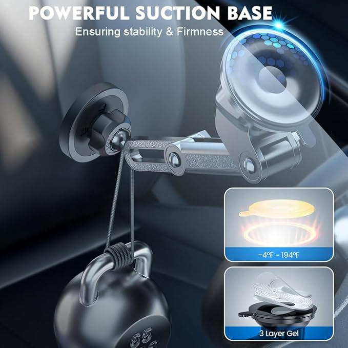 2025 Compatible with iPhone and Android Car Mount Charger for MagSafe 3-in-1 Wireless Fast Charging with Magnetic Suction Cup Mount for Windshield, Vent, or Dash, Type-C Input, 15W Output Power