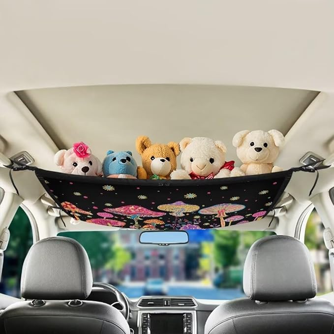 Car Roof Storage Bag Colorful Mushroom Print Hanging Car Storage Bag Multi-Purpose Car Bag Storage Box Organizer Pouch Pocket One-Size-Fits Car Travel Accessories
