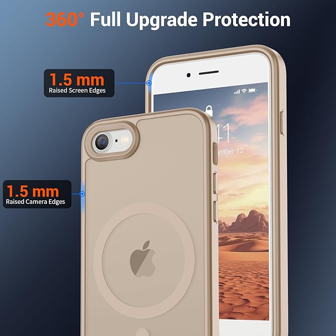 SUPFINE Magnetic for iPhone SE Case 2022 (3rd)/2020 (2nd), iPhone 8 Case (Compatible with MagSafe) (Military Grade Drop Protection) Slim Translucent Matte Phone Case,Desert Gold