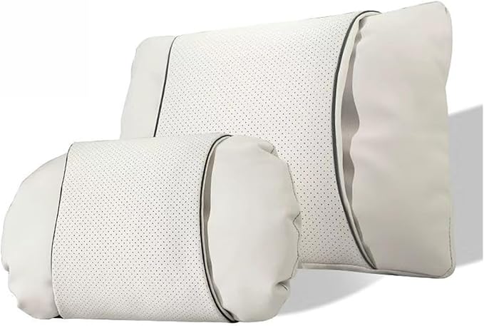 1/2PCS PU Leather Car Neck Pillow & Lumbar Support Cushion, Breathable Universal Seat Headrest Waist Pad, Soft Support Cushion for Daily Driving and Travel(A Style)
