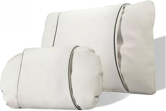 1/2PCS PU Leather Car Neck Pillow & Lumbar Support Cushion, Breathable Universal Seat Headrest Waist Pad, Soft Support Cushion for Daily Driving and Travel(A Style)