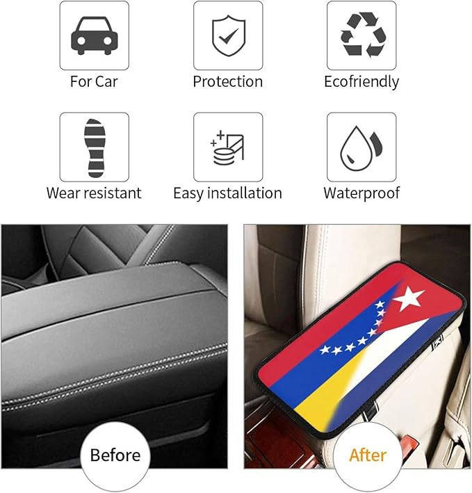 Venezuela Venezuelan Cuba Cuban Flag Auto Center Console Armrest Cover Car Handrail Box Cushion Pad Mat Universal Fit Most Vehicle Sedan Truck SUV Soft Comfort Decor Accessories