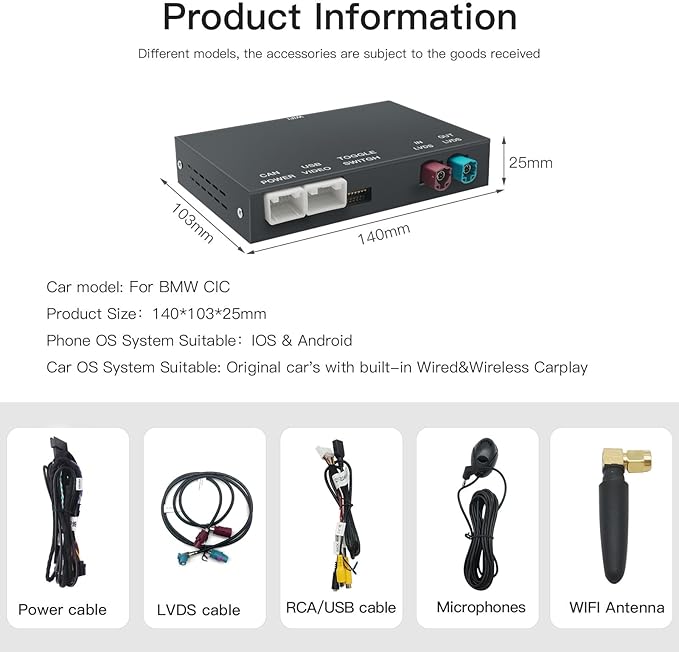 Wireless CarPlay/Android Auto for BMW CIC 1 2 3 4 5 7 SeriesE81 E82 E87 E88 E90 E91 E92 E93 E60 E61 F01 F02 F03 F04