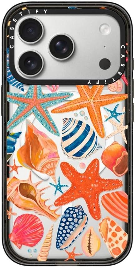 CASETiFY Impact iPhone 17 Pro Case [Slim/Compatible with Magsafe / 8.2 ft. 4X Military Grade Drop Protection] - Sea Shells - Clear Black