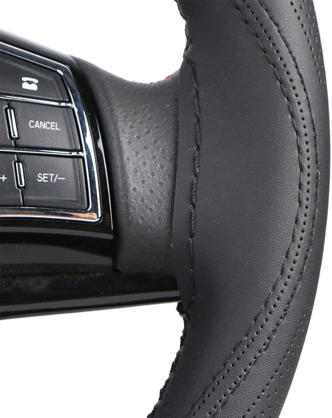 O SHI CAR 15 Inch 3D Universal Artificial Leather Steering Wheel Cover Stitch On Wrap with Needle & Thread Non-Slip Black