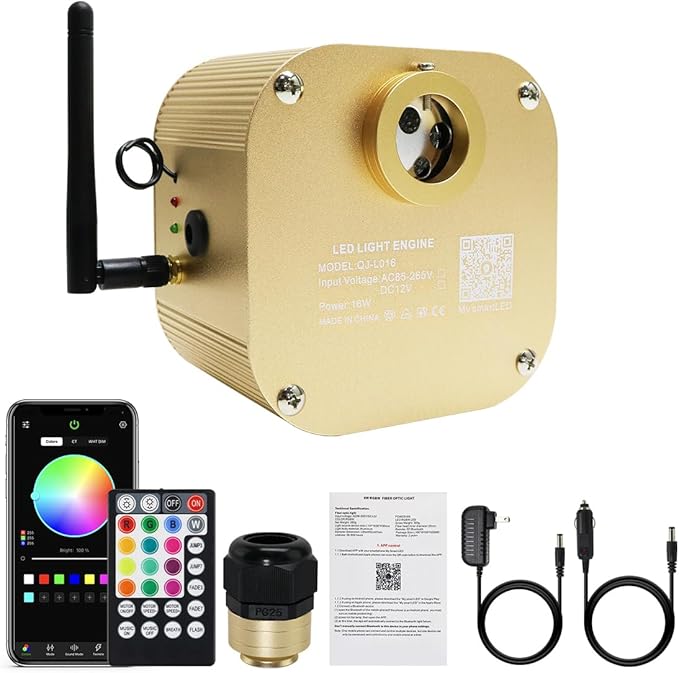 AKEPO 16W Twinkle Fiber Optic Light Engine, Twinkle Bluetooth APP Control Engine Driver Light Box with Music Activated Function and 28-Key Remote Control for Car Stars Headliner and Home