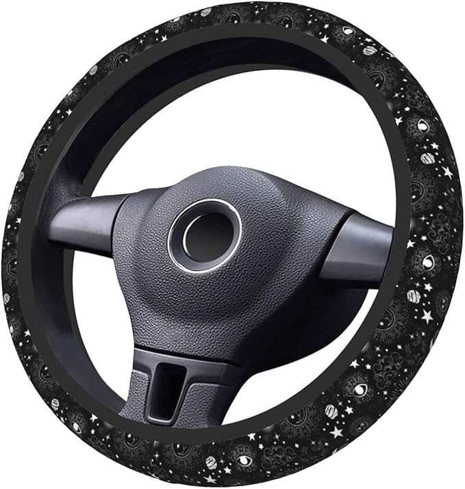 Black Space Galaxy Sun Auto Car Moon Steering Wheel Cover Universal 15 Inch Neoprene Interior Decor Protection Accessories