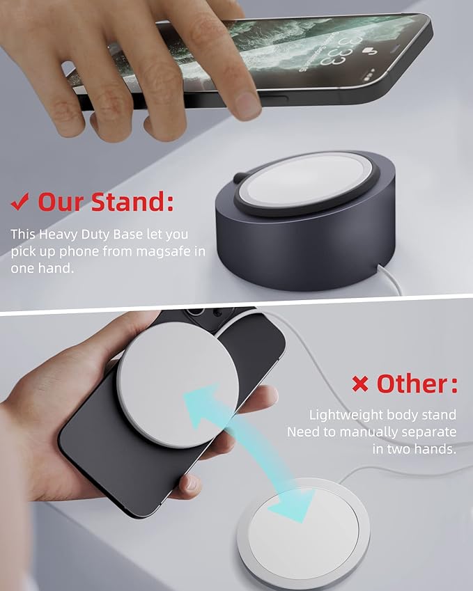 Stouchi Mag- Safe Charger Stand for 25W/15W MagSafe Charger Heavy-Duty Premium Metal Holder Base Desktop Tablet Mount for iPhone 17/16 Pro /16/15 Pro/15/14/13/12 -Grey