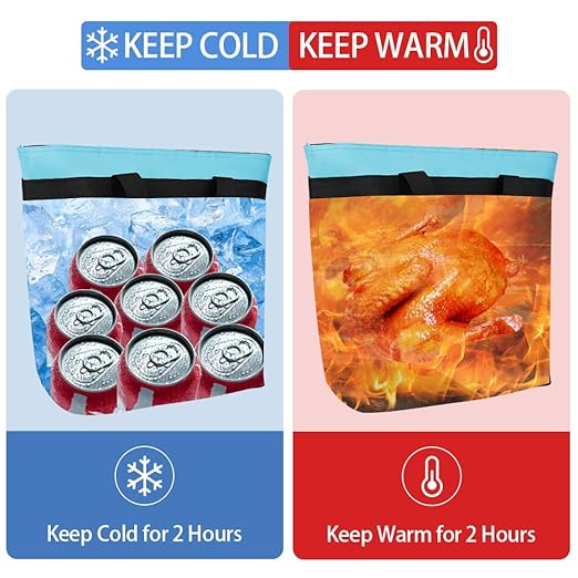 CIVJET Insulated Reusable Tote Bag for Grocery Shopping for Women/Men, Pizza/Food Delivery Bag to Keep Food Cold/Hot for Commercial Food Transport, Cooler bags for Travel/Beach/Picnic, Blue