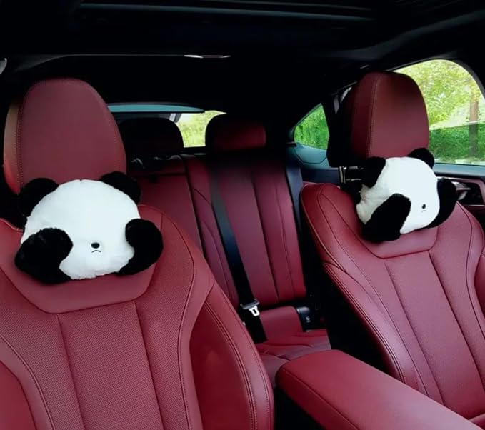 Car Headrest Pillow, Car Neck Pillow，Cute Panda Car Seat Headrest Neck Rest Cushion Pillow 1 Pair（Panda Covering Eyes）