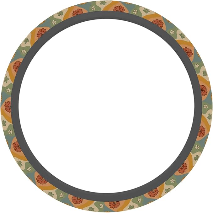 Car Steering Wheel Cover for Women Men, Non-Slip Flower Retro Steering Wheel Protector, Universal 14"-15" Fit for Cars, SUVs, Trucks (Flower Retro)