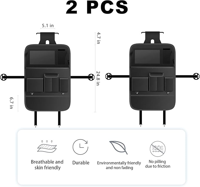 XDV Car Seat Organizers,Multi-functional Back Seat Protectors, Storage Pouches, and Tray Holders (for Cars, Kids, Seat Back and Rear Seats) (Plain Black, 2 Pcs)