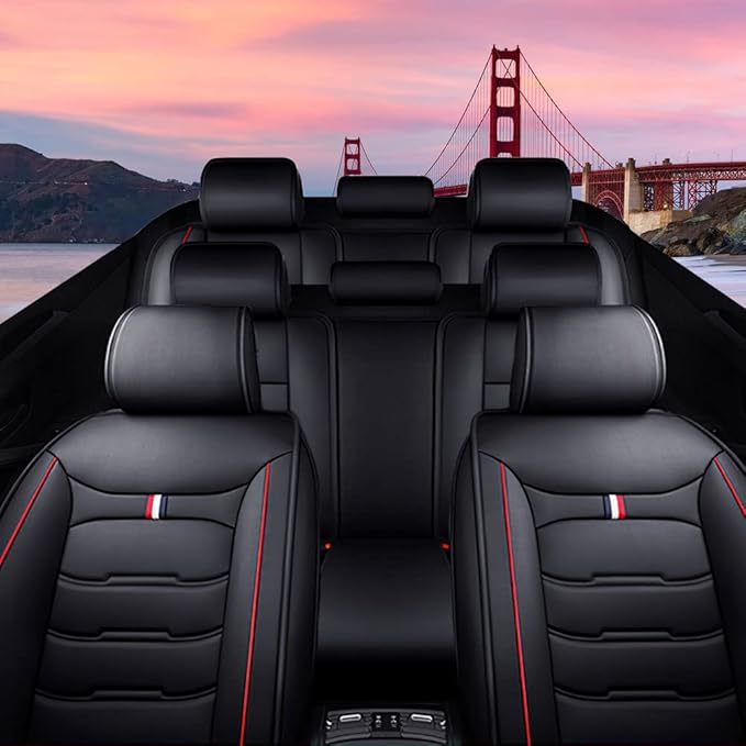 Car Seat Cover 8 Seats for Hyundai Palisade 2020-2025, Durable Wear Resistant Waterproof Sport Seat Covers, Breathable No Odor Premium Leather Vehicle Seat Covers.(Luxury,Black Red)