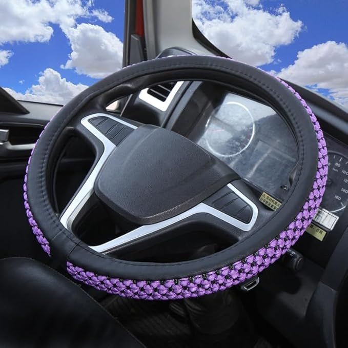 Size 16-20 Inch Ice Silk Ventilation Multi-Style Comfy Grip Steering Wheel Cover for Truck, Bus, Big Rig Trucker,SUV， Anti-Slip Design 16-20 Inch (Purple, 20)