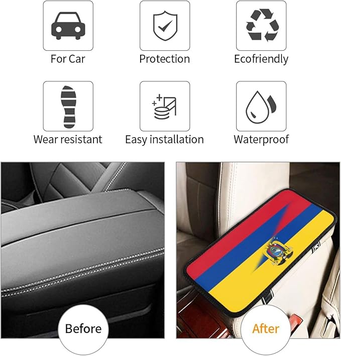 Colombia Colombian Ecuador Ecuadoran Flag Auto Center Console Armrest Cover Car Handrail Box Cushion Pad Mat Universal Fit Most Vehicle Sedan Truck SUV Soft Comfort Decor Accessories