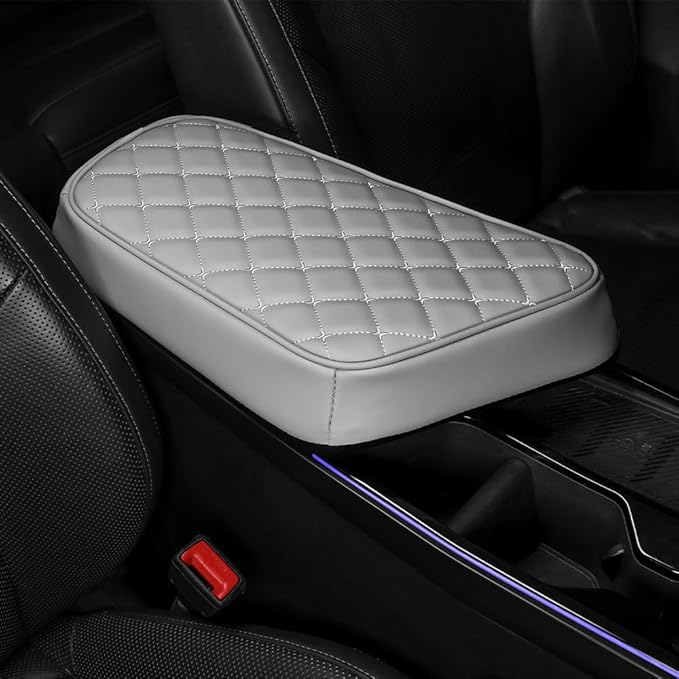 Car Armrest Cushion Cover Compatible with Kia EV6 2022-2026 Accessories, Leather Center Console Armrest Pad(Gray)