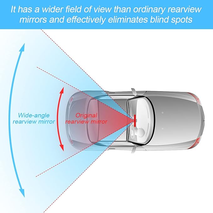 Car Rearview Mirror, 12 Inch Panoramic Wide Angle Anti-Glare, Clip on Auto Rear View Mirror, HD Clear Convex Surface, Car Interior Accessories Universal for SUV, Truck, Van, Vehicles (Blue)