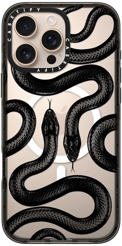 CASETiFY Impact Case for iPhone 16 Pro Max [Slim / 8.2 ft. 4X Military Grade Drop Protection/Compatible with Magsafe] - Black Kingsnake - Clear Black