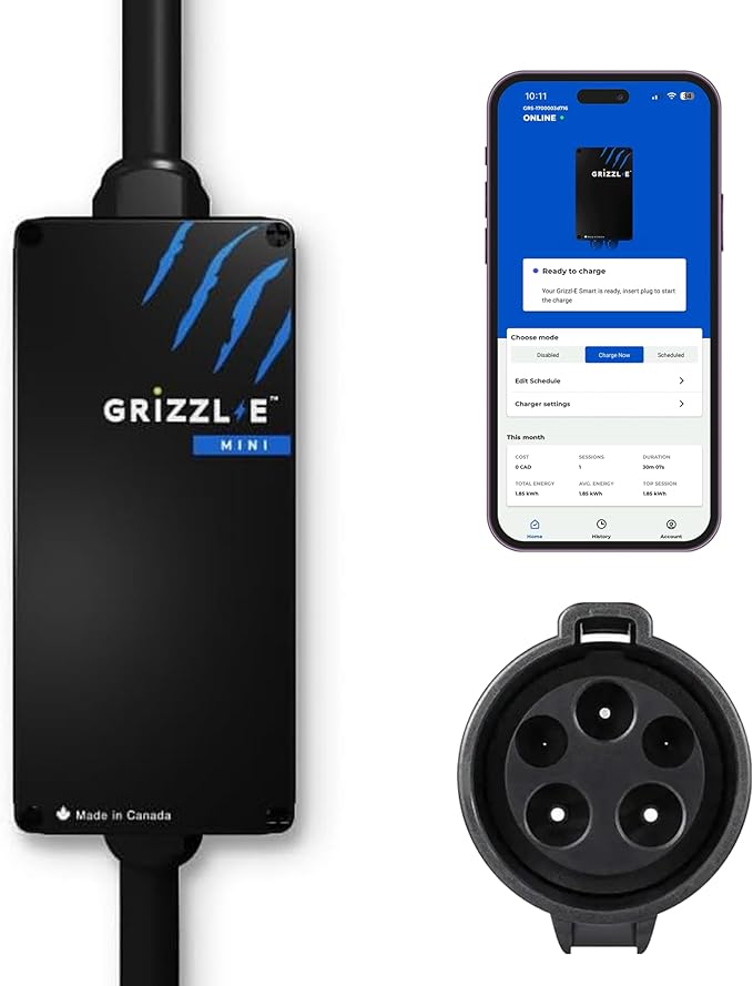 Grizzl-E Mini Connect Level 1-2 Portable Electric Vehicle (EV) Charger up to 40 Amp, UL Certified, Indoor/Outdoor Electric Car Fast Charging Station, NEMA 14-50 Plug, 25 feet Cable, J1772 Connector
