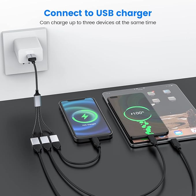 USB 3 Port Splitter Cable, MOGOOD USB Type B Splitter 1 Male to 3 Female USB 2.0 Adapter Power Cord Extension Hub for Charging/Data Transfer/Laptop/Mac
