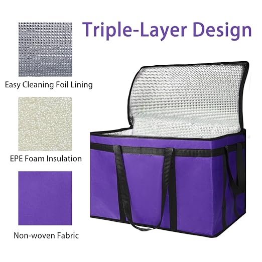 Bodaon 4-Pack Cooler Insulated Food Delivery Bag, Rideshare Delivery Bag, XXX-Large Thermal Bags for Catering/Hot Pizza, Travel/Camping/Picnic/Grocery Reusable Warmer Frozen, Purple-Black Edge