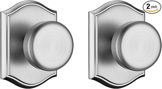 Interior Pismo Doorknobs for Closet, Brushed Nickel Door Knobs with Camelot Trim, Heavy Duty Door Handle