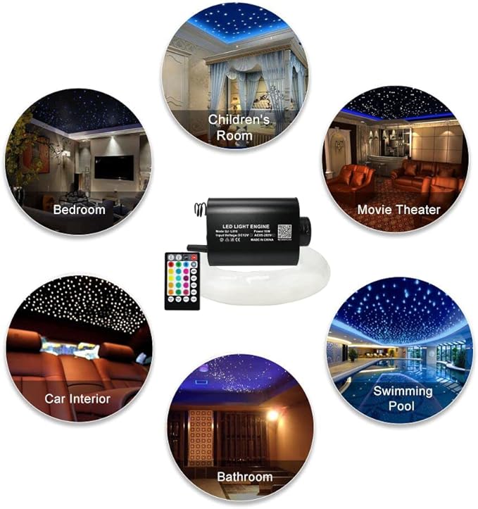 AMKI 16W Fiber Optic Lights,Starlight Headliner Light Kit APP/Remote Control Sound Activated Mode for Car&Home Decoration,Optical Fiber Cable Strands 0.75mm/0.03in 13.1ft/4m 550pcs