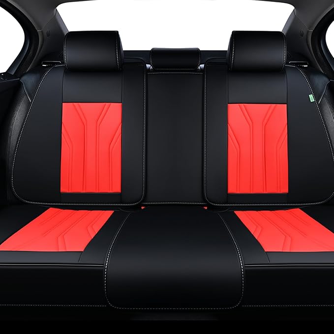 FLORICH Rear Seat Covers Leather Car Seat Covers Waterproof Back Seat Cover Automotive Seat Covers Universal Seat Cushion Protector for Most Cars Trucks SUV-Black&Red