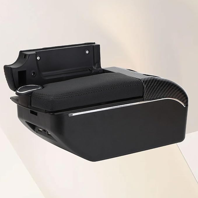 AULPHIKE Compatible with Ford Fiesta Armrest 3 2011-2018 Car Center Console Organizer Armrests Double Door Storage with USB Ports（Black Style）
