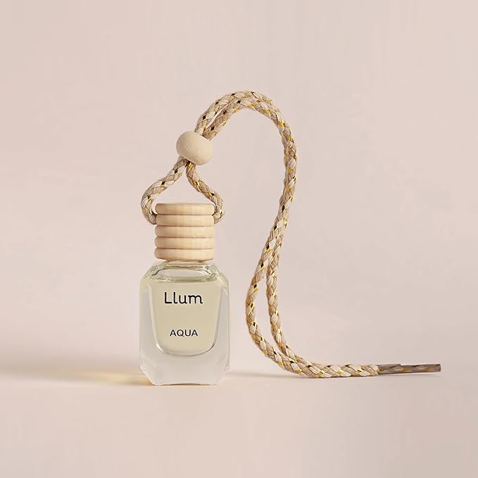 Llum Aqua Hanging Car Air Freshener – Luxury Automotive Perfume Diffuser 10ml (0.34 fl oz), Long-Lasting Fragrance, Alcohol-Free Non-Toxic Car Scent, Glass Bottle With Wood Cap