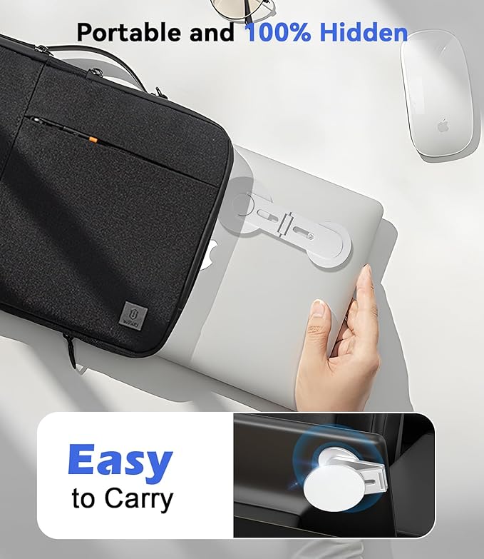 Magnetic Laptop Phone Holder, Foldable Hidden Mount Compatible with iPhone 17/16/15/14/13 & All Phone, 360° Rotating Monitor Side Phone Stand for Laptop, Tesla Model 3/Y, Desktop, Silver