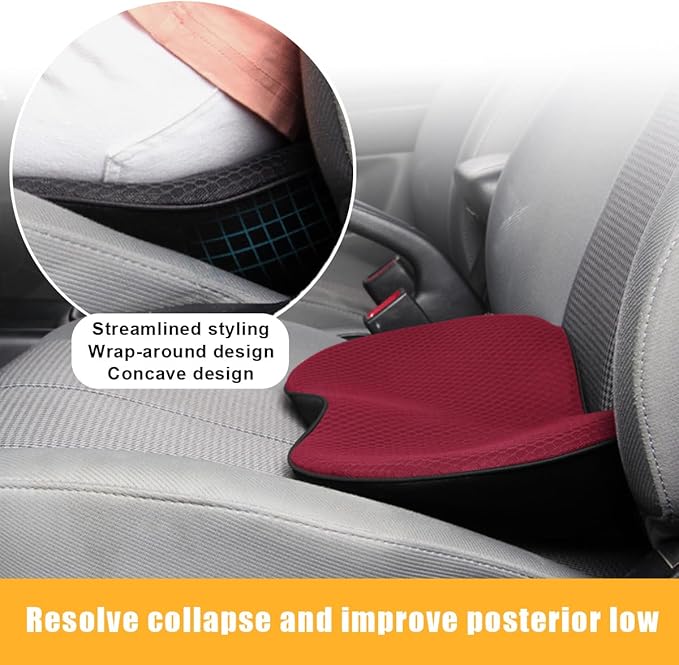Car Seat Cushion, Auto Memory Foam Wedge Seat Pad, Sciatica Tailbone Low Back Pain Relief Pillow for Driver, Breathable Non Slip Orthopedic Support Pad, Car Accessories (Red)