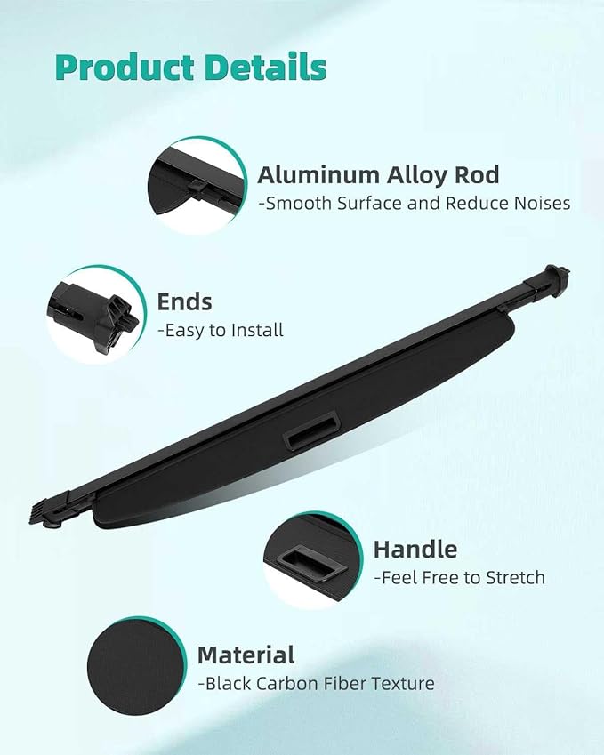 SCITOO Cargo Cover with Retractable Waterproof Fit for 2022-2024 for Jeep Grand Cherokee 2.0L 2022-2024 for Jeep Grand Cherokee 3.6L