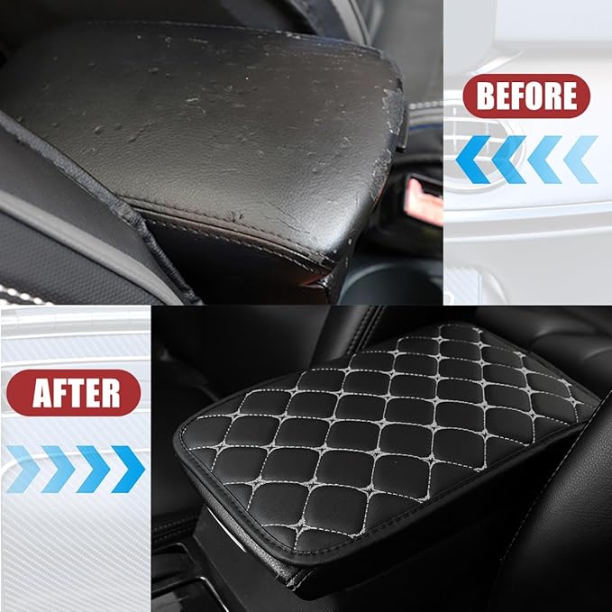 Car Center Console Cushion Pad, PU Leather Vehicle Armrest Cover Protector, Anti-Scratch Automotive Interior Arm Rest Seat Box Mat Accessories, Universal for SUV Sedan Truck (Black/Gray)