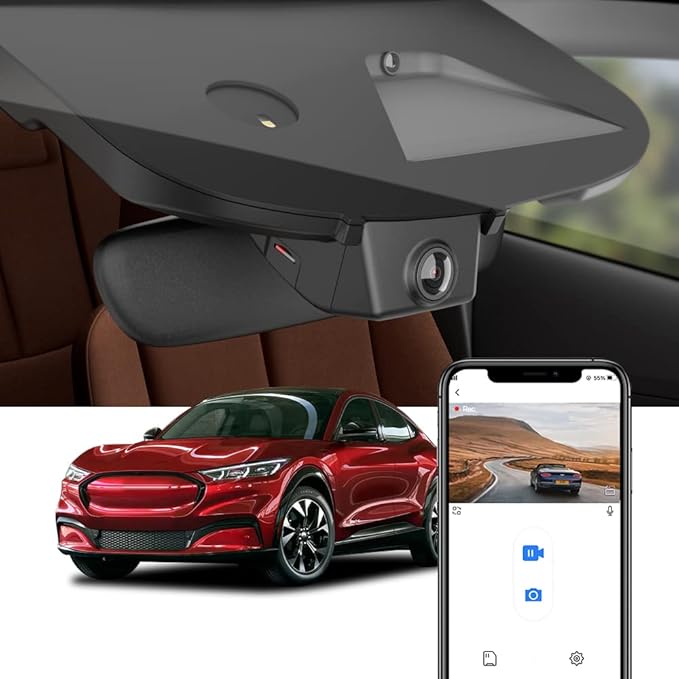 Fitcamx 4K Dash Cam Suitable for Ford Mustang Mach-E 2021-2025 GT Select Premium, OEM Factory Look, 2160P UHD Video, Built-in WiFi & APP, Loop Recording, G-Sensor, Plug & Play, 64GB Card