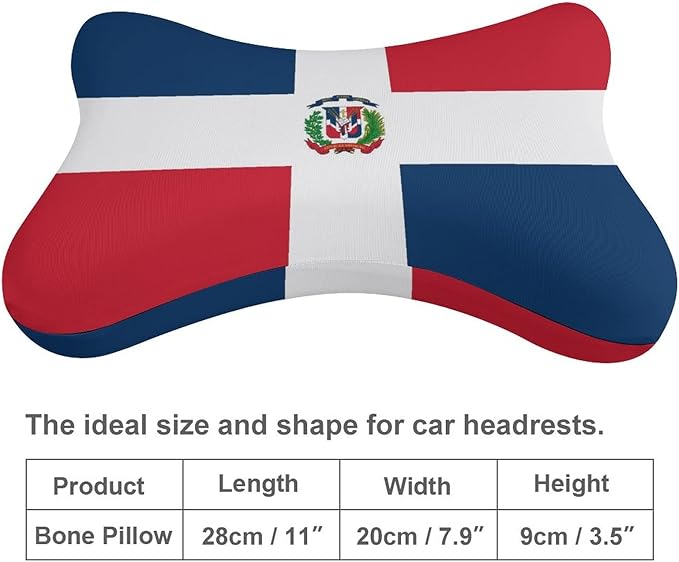 Headrest Pillow for Car Seat, 2 Pcs Memory Foam Neck Support Pillow for Neck Pain Relief, Compatible with Dominican Republic Flag Car Office Soft Travel Pillow for Sleeping and Resting