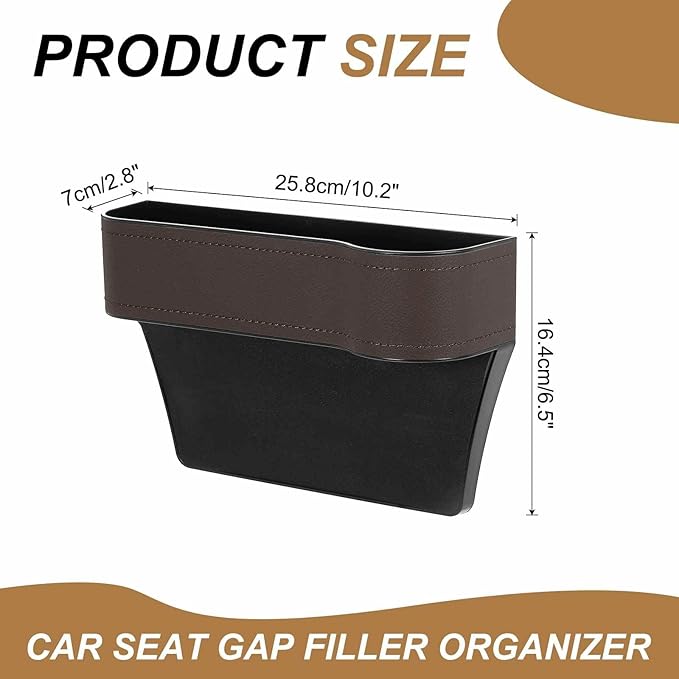 HARFINGTON 2pcs Car Seat Gap Filler Organizer 10.2 x 6.5 x 3.1 Inch ABS+Leather Universal Car Organizer Storage Box Between Seat and Console (Left+Right) with Cup Holders for Phone, Brown