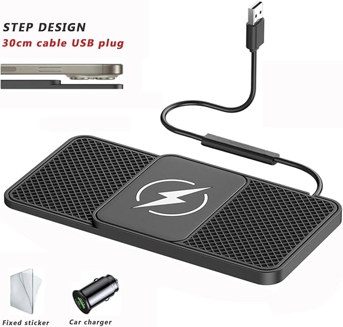 Wireless Car Charger Pad for Dodge Magnum Neon Charger Durango, Phone Charging Mat 20W Type C/USB Cordless Non-Slip Charging Station Adapter Center Console,B 30cm Cable USB Plug-Normal